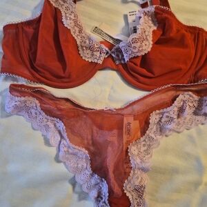 Victoria's Secret Red and White Lace Bra Set
